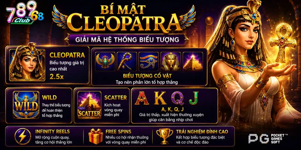 Biểu tượng trong game slot Bí mật Cleopatra 789Club